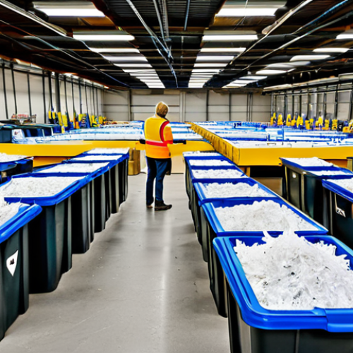 Home 9 Recycling in Sweden**
"A brightly lit, clean Swedish recycling center, fully clothed people sorting various materials (paper, plastic, glass) into designated bins, clear signage with recycling symbols, safe for work, appropriate content, well-organized system, educational posters about recycling, family-friendly, perfect anatomy, natural proportions, professional photography, high quality, fully clothed, modest clothing, realistic."
**