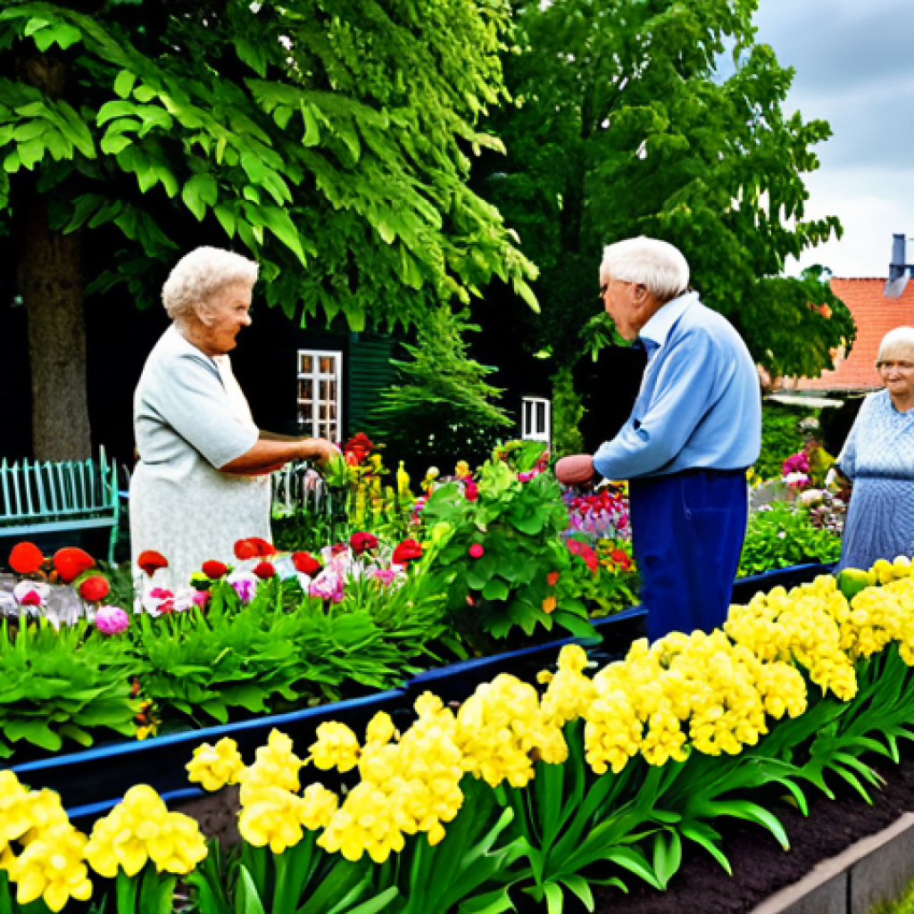 스웨덴의 실버타운 문화 - **
"A vibrant scene of elderly residents in a Swedish Silver Town, fully clothed in appropriate att...