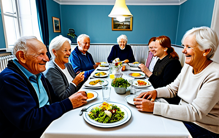 스웨덴의 실버타운 문화 - **

"A vibrant scene of elderly residents in a Swedish Silver Town, fully clothed in appropriate att...