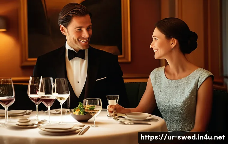 스웨덴 미슐랭 레스토랑 - **Prompt:** "A sophisticated, warm-lit interior of a high-end Michelin-starred restaurant in Stockho...