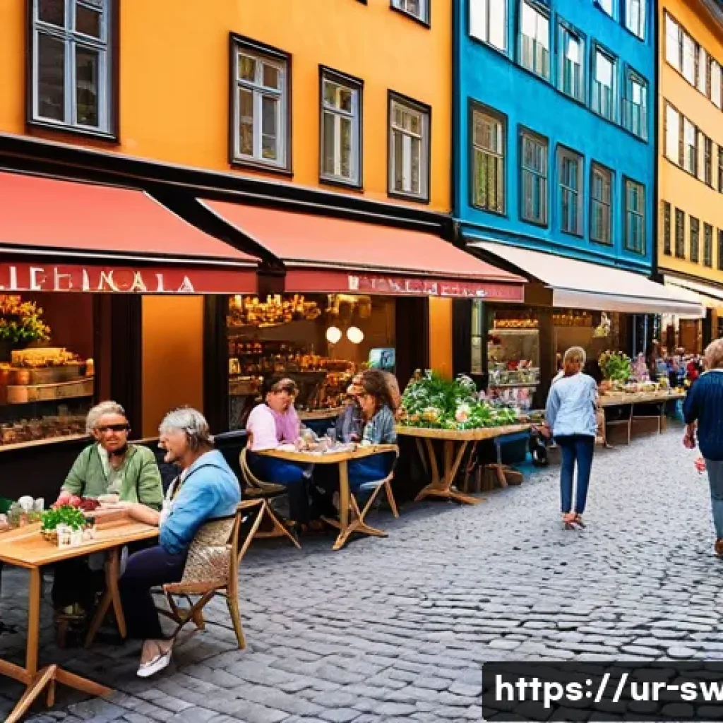스웨덴과 유럽 여행 루트 - A vibrant European city street scene in Stockholm during the day, showcasing modern tall buildings w...